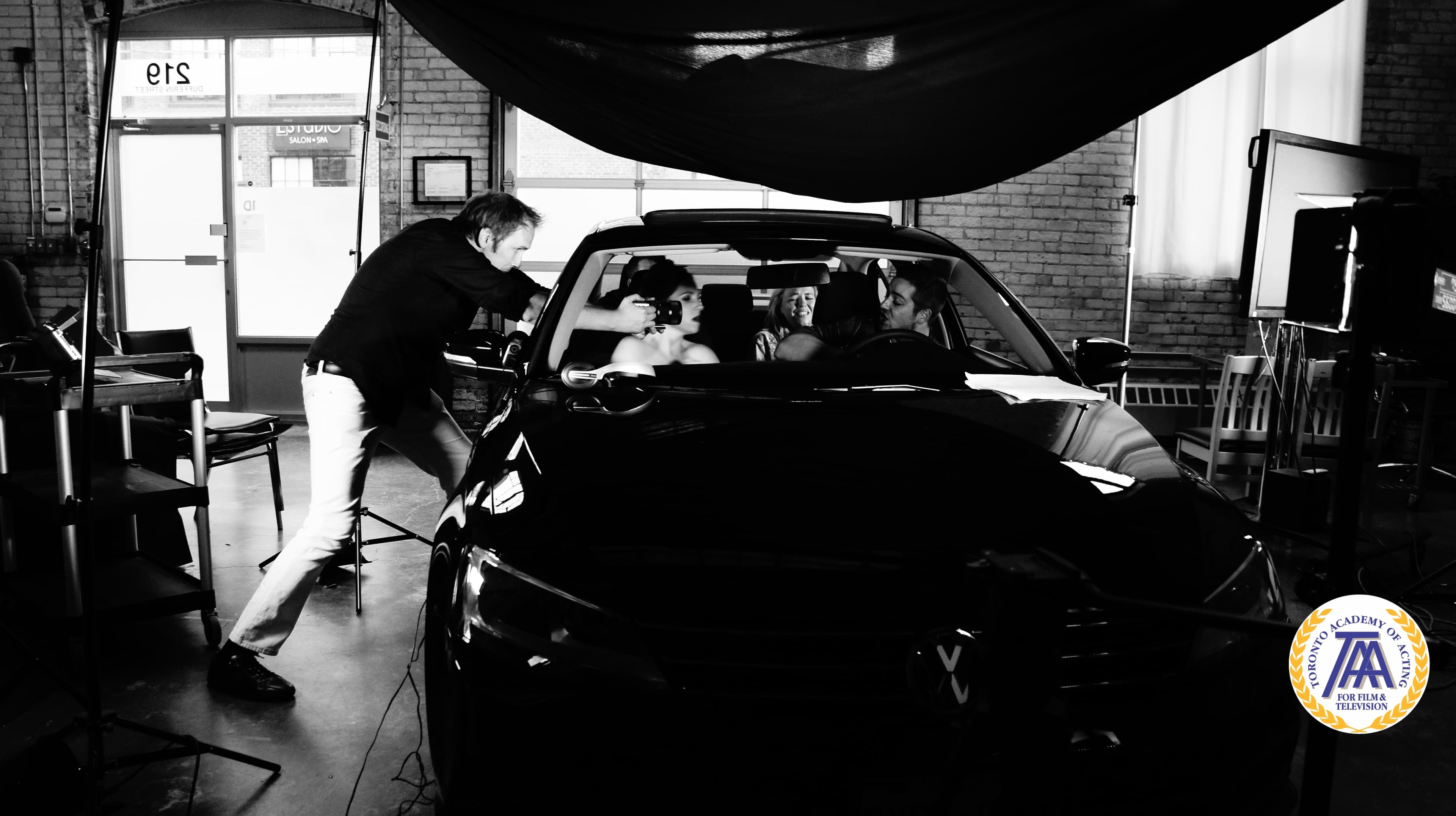 Actors training on a professional film set